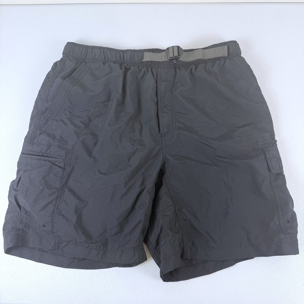 Columbia Mens Black Nylon Cargo Shorts Integrated Belt‎ Mesh Lined Size L